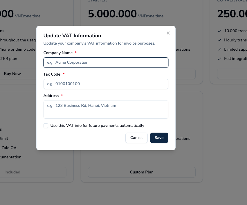 Update VAT Information