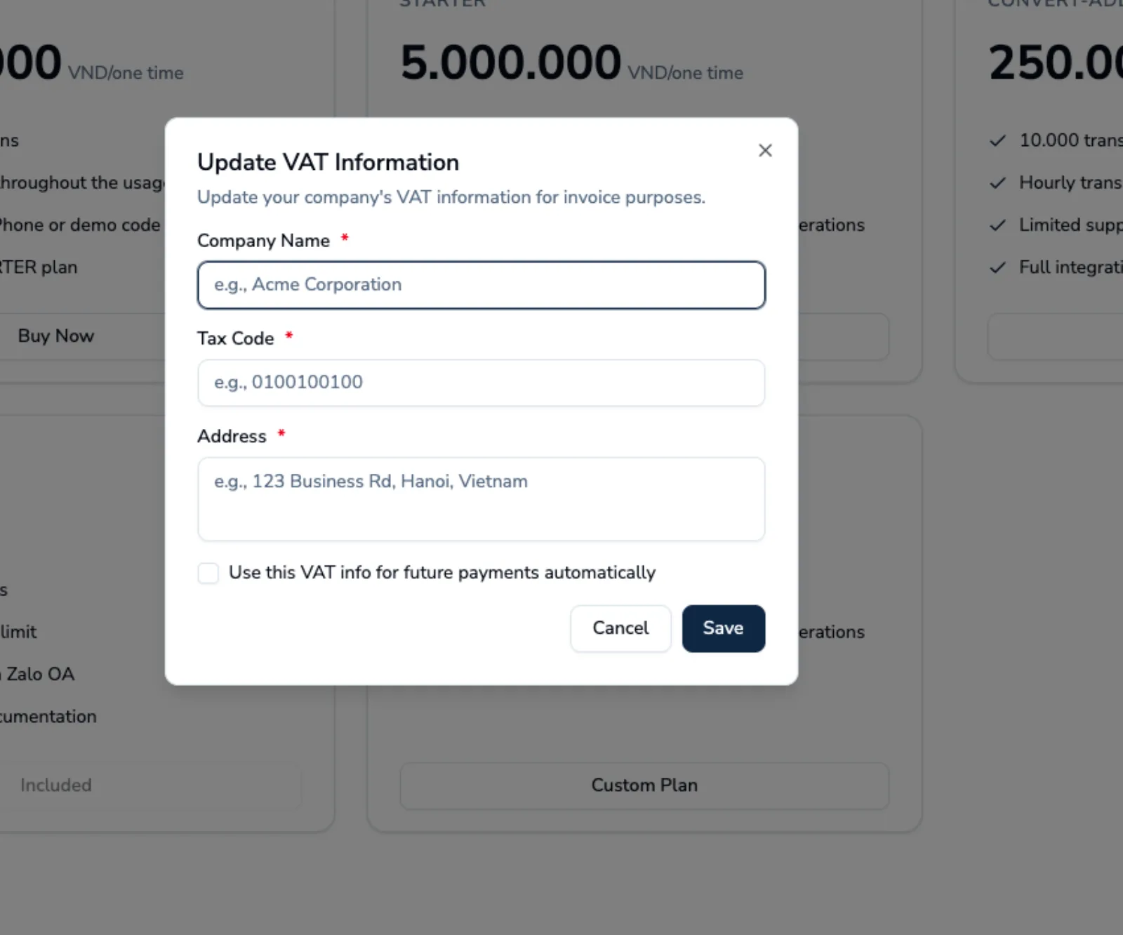 Update VAT Information