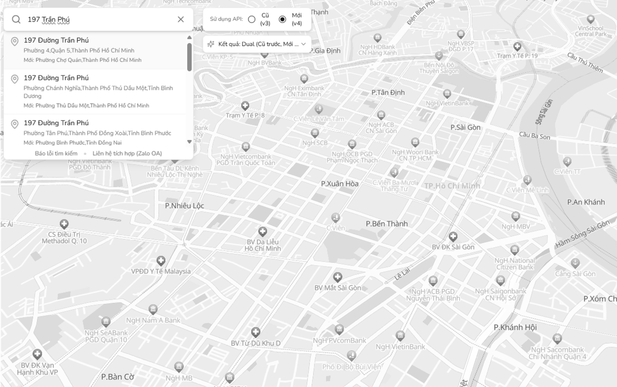 VIETMAP Solutions Chuyển đổi địa chỉ theo đơn vị hành chính mới - Dịch vụ hỗ trợ tìm kiếm, chuyển đổi địa chỉ cũ và mới, hiển thị kết quả cả hai theo thay đổi đơn vị hành chính từ tháng 7/2025.